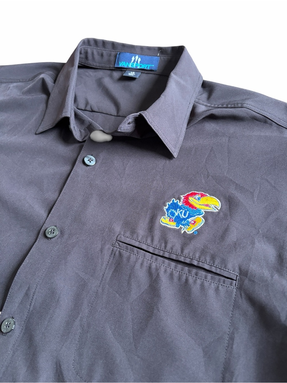 Vansport Men’s Kansas Jayhawks Button Up Shirt Size L Poly/Spandex Blend